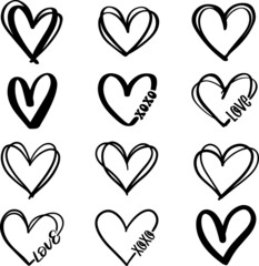 Hearts doodle collection, Love ,xoxo, hand drawn