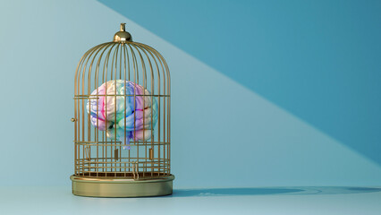colorful brain in a golden cage