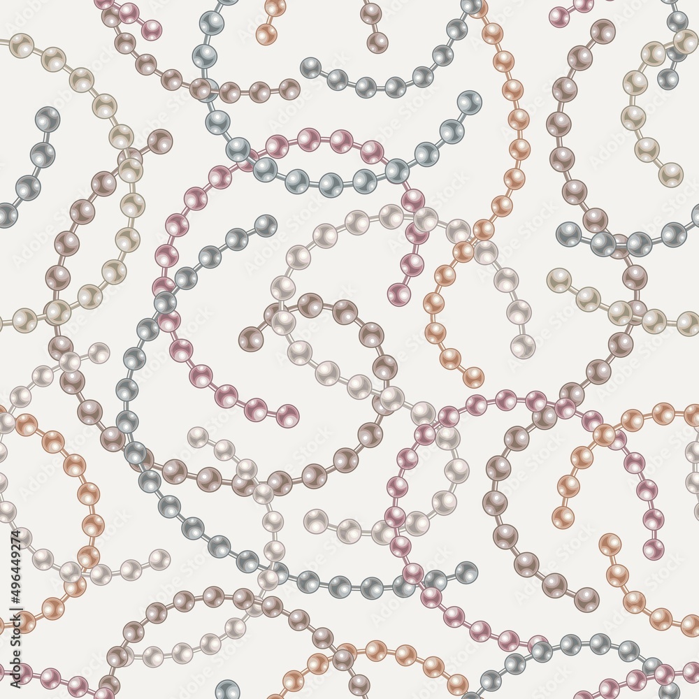 Poster seamless pattern with strings of pearls on white background. wavy lines, classic pastel color of pea