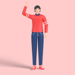3d female character saying hello with waving hand