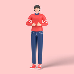 3d female character showing thumps up sign or gesture