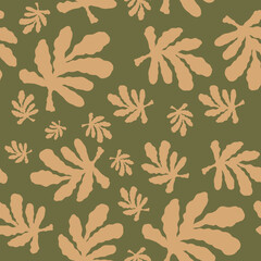 Floral pattern with leaves. Illustration with little flowers. Print with flowers and leaves for textiles, printing, clothing, packaging, decor and wallpaper. Seamless surfase design. 