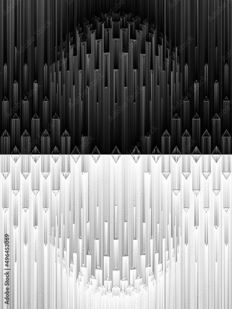 Poster pattern and design based on exploding shades of grey sphere on a black background 3d illustration