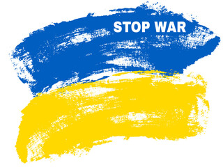 Vector stoke ukraine flag with stop the war in Ukraina. - obrazy, fototapety, plakaty