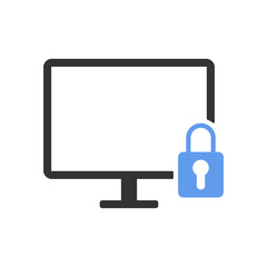 Computer screen locked black and blue vector icon