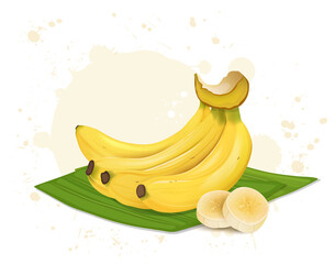 Bunch of Bananas fruit vector illustration with banana slices with green leaf