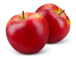 Apple on white background. Two red apples with yellow side isolated. Red appl with clipping path. Full depth of field.