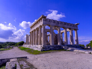 Fototapeta premium A 3/4 view of the Temple of Aphaia (or Afaea). Aegina island, Saronic gulf, Greece.