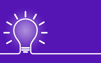 Simple purple background with linear light bulb. Vector illustration of wallpaper with copy space, blank space. Bright template for your design. Abstract, creative idea concept.