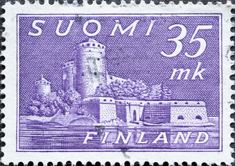 Finland - circa 1945: a postage stamp from Finland , showing Stronghold Olavinlinna Castle