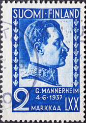 Finland - circa 1937: a postage stamp from Finland , showing a portrait of Field Marshal Carl...
