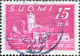 Finland - circa 1945: a postage stamp from Finland , showing Stronghold Olavinlinna Castle