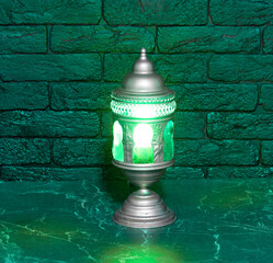 green arabic lamp on a green background
