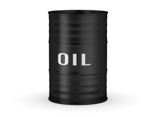 Black metal barrel with oil isolated on white background