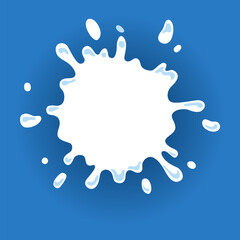 Milk label with drops and splashes. Milk badge of creative package. Liquid amoeba shape. Vector design milk symbol. Background with place for text