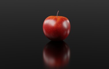 An apple on a dark background. Red apple. Concept of healthy eating, fruit. 3D render, 3D illustration.
