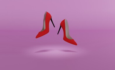 Obraz na płótnie Canvas Red high heels on a pink background. Concept of women using high heels. Modern woman, businesswoman. 3D render, 3D illustration.