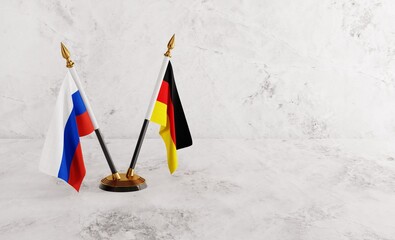 Flag of Germany and Russia. Concept of diplomatic relations, talks between heads of states. 3D...