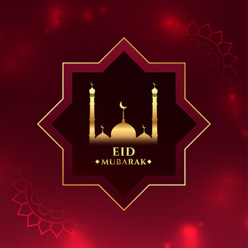 shiny eid mubarak sparkling red banner with mosque