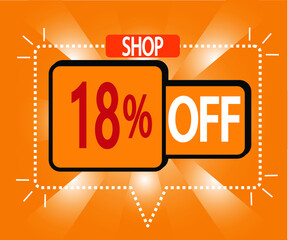 18% discount. vector illustration in orange for stores, shopping and promotion. banner for special offer