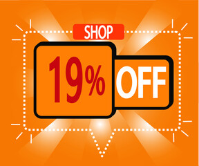 19% discount. vector illustration in orange for stores, shopping and promotion. banner for special offer
