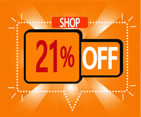 21% discount. vector illustration in orange for stores, shopping and promotion. banner for special offer