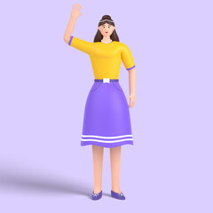 3d female character saying hello with waving hand