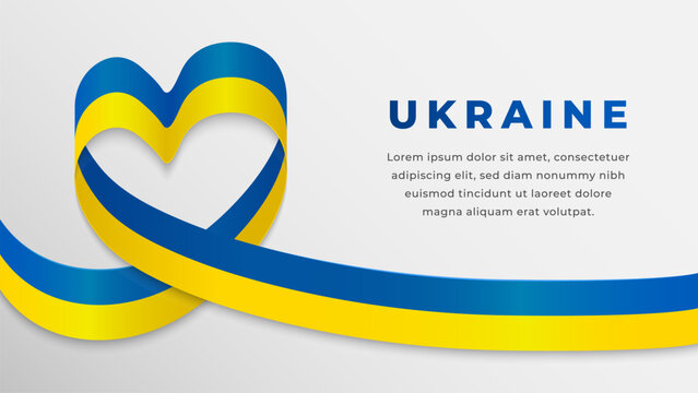 Ukraine banner with ribbon flag on heart shaped