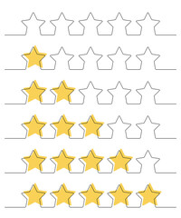 Product quality rating or customer review with stars from continuous line, linear symbols