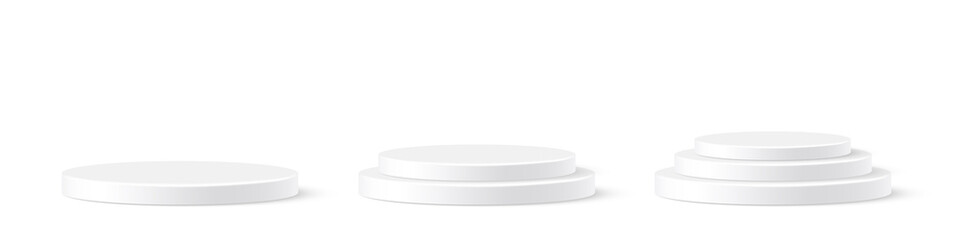 3d circle podium set for product presentation, platforms with one, two and three steps