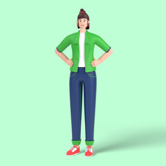 3d female character holding hands on waist pose