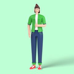 3d female character showing thumps up sign or gesture