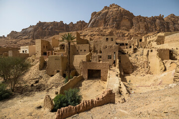 Aerial views of the Al Ula old town ancient mud buildings, north western Saudi Arabia 
