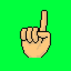 Obraz premium Pixel Art Hand With Index finger Pointing In Green Background