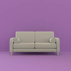 Miniature Interior Room with Sofa in Pink Background, 3d Rendering
