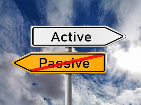 active or passive, opposite signs, opposite signs with blue sky background, active vs passive, road sign, opposite sign