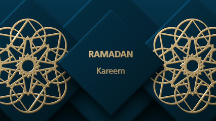 Creative modern design with geometric arabic gold pattern on textured background. Islamic holy holiday Ramadan Kareem.