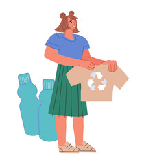 Sort garbage for recycling and disposal. Production of fabrics of recycled.