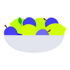 A cup of fruit. Plums and lemons in a cup. Flat illustration on a culinary theme.