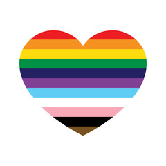 LGBTQ Pride Heart. Heart Shape with LGBT Progress Pride Rainbow Flag Pattern - 496465282