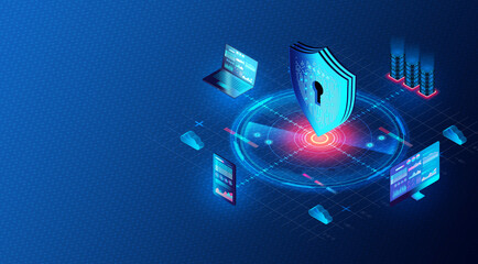 Cloud-based Cybersecurity Solutions - Secure Corporate and Institutional Networks - 3D Illustration.