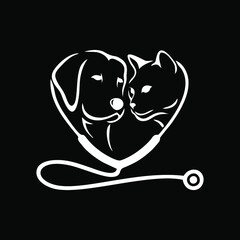 Fototapeta premium dog, cat and stethoscope combination, describe care