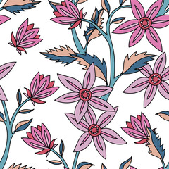 Beautiful seamless pattern with hand drawn flowers. Stock illustration.