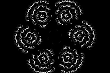 seamless circular circle  Black and white caleidoscope gradient flower art pattern of indonesian traditional tenun batik ethnic dayak ornament for wallpaper ads background 
