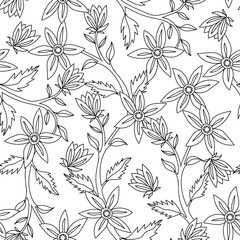 Beautiful seamless pattern with hand drawn flowers. Stock illustration.