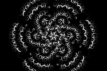 seamless circular circle  Black and white caleidoscope gradient flower art pattern of indonesian traditional tenun batik ethnic dayak ornament for wallpaper ads background 
