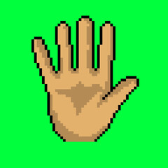 Five Finger Pixel Art Hand In Green Background