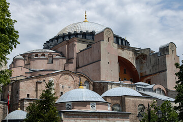 Fototapeta na wymiar Hagia Sophia, front close up Hagia Sophia mosque or church or museum, local name is turkish 