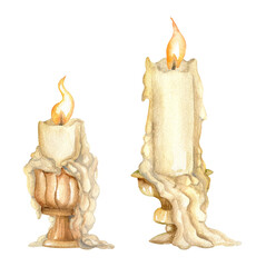Vintage candles. Watercolor hand drawn - 496471645