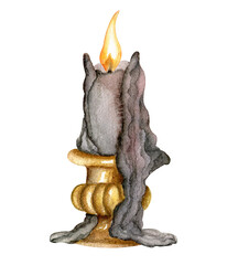 Vintage black candle. Watercolor hand drawn - 496471646